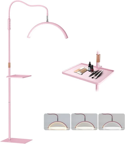 Miniatura 9 de Mznoo Luz de pestañas para tecnología de pestañas con bandeja, luz de media luna para pestañas y esteticistas, lámpara de pestañas LED para Rosa