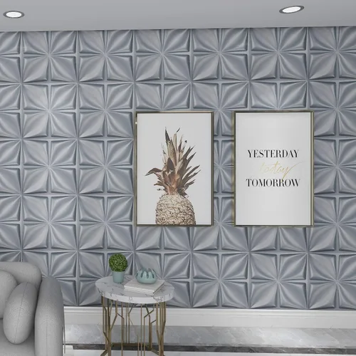 Miniatura 3 de Art3d Panel de pared 3D gris mate plateado PVC, diseño de flores, cubre hasta 3 metros cuadrados, para decoración de paredes interiores en salón
