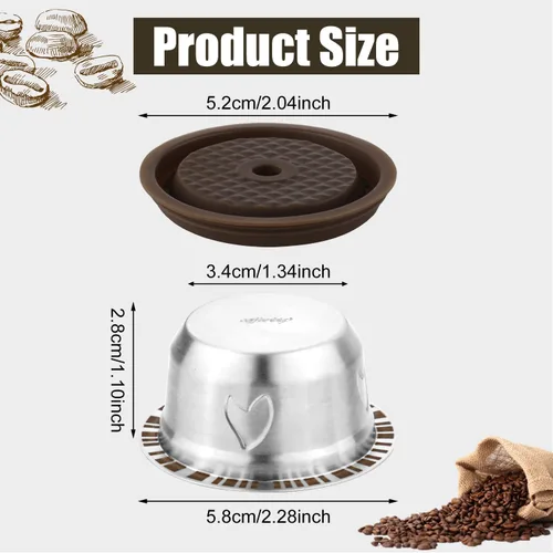 Miniatura 3 de Vainas reutilizables para máquina Nespresso Vertuo, juego de cápsulas de café recargables de acero inoxidable de 230ml con 1 tapa de silicona, 1