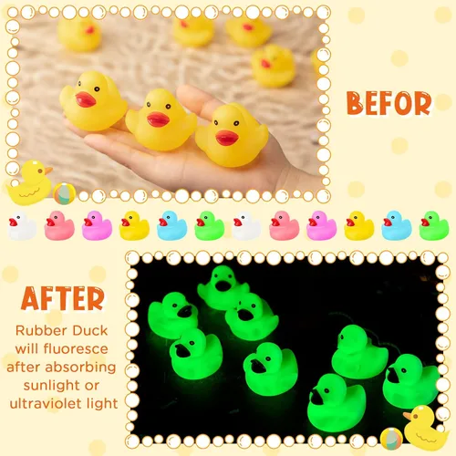 Miniatura 4 de 24 patos de goma que brillan en la oscuridad de 2.2 pulgadas, mini pato de goma fluorescente, juguetes flotantes para tina de bebé, fiestas