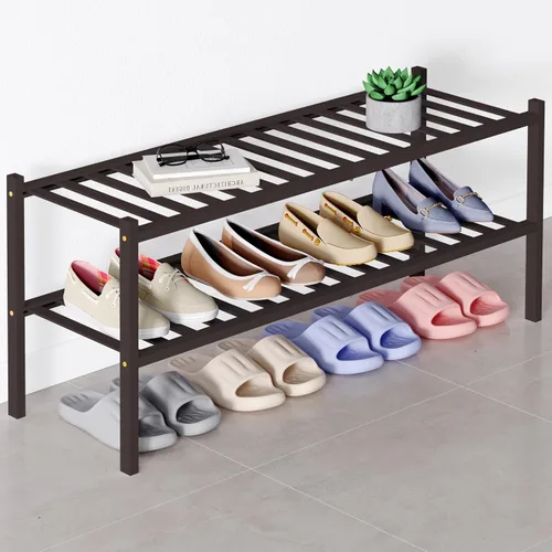 Miniatura 7 de Smiry Zapatero de bambú para clóset, organizador de zapatos apilable de 4 niveles largo de madera, estante de almacenamiento de zapatos Negro