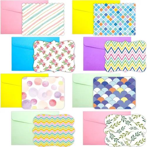 Fancy Land 40 tarjetas en blanco de un solo panel con sobres, patrón brillante, acuarela, colorido, tarjetas de felicitación, oficina, escuela,