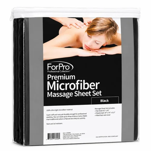 Miniatura 3 de ForPro Professional Collection Juego de sábanas de masaje de microfibra de 3 piezas, color negro, ultraligero, antimanchas y arrugas, incluye sábana