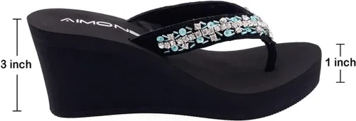 Miniatura 3 de AIMONE -Appoline Sandalias de cuña para mujer, sandalias de plataforma negra con brillantes, zapatos elegantes para mujer