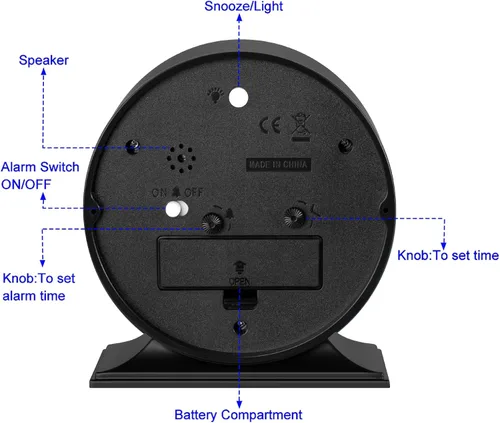 Miniatura 5 de Tinload Reloj despertador analógico retro antiguo de 4.5 pulgadas, pequeño reloj silencioso de mesita de noche con luz manual, funciona