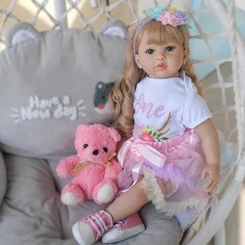 Miniatura 7 de RXDOLL Muñeca bebé recién nacida Reborn niña princesa con cabello rizado rubio de 24 pulgadas 60 cm, muñeca de bebé recién nacida Reborn de aspecto