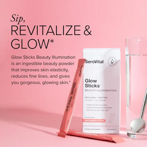 Miniatura 3 de Serovital Glow Sticks - Mezcla de bebida en polvo sin azúcar con ácido hialurónico ceramidas electrolitos para hidratación de la piel en 14 días