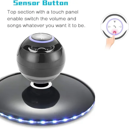 Miniatura 5 de Infinity Orb - Altavoz magnético con levitación Bluetooth 4.0 LED y flash flotante inalámbrico con micrófono y botones táctiles (negro)