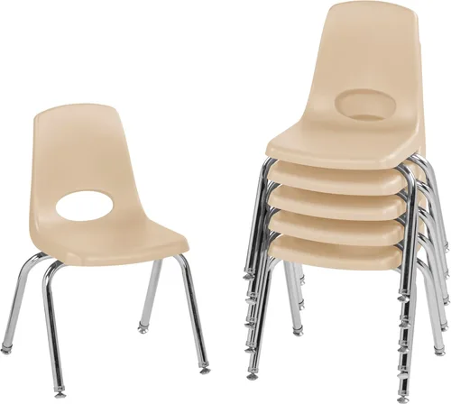 Miniatura 65 de FDP 16" Silla apilable escolar, silla de estudiante apilable con patas de acero cromado y ruedas; para aprendizaje en casa o en el aula - Gris claro