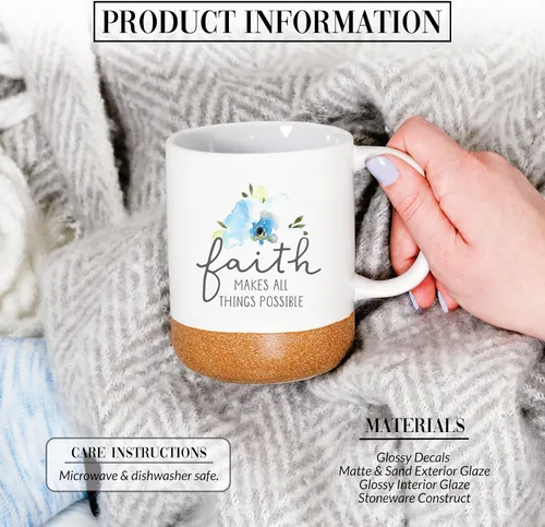 Miniatura 2 de Pavilion Gift Company Faith Makes Things Possible - Taza de cerámica de 16 onzas con fondo esmaltado de arena, floral, taza de café de mango grande