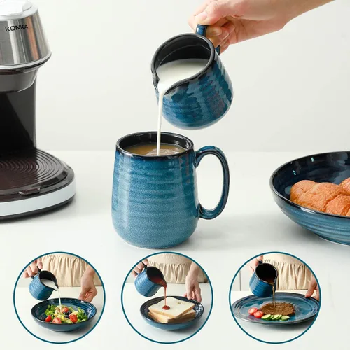 Miniatura 7 de Hasense Juego de Azucarero y Cremera de Porcelana, Azucarero de 11 Onzas con Tapa y Cuchara, Jarra de Crema de 10 Onzas, Juegos de Café Estilo Azul