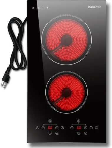 Placa eléctrica de 2 quemadores, estufa eléctrica de 110 V con enchufe, encimera de 12 pulgadas y estufa eléctrica portátil incorporada, 9 niveles