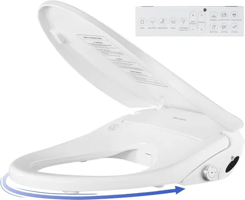 X7 Asiento de inodoro de bidé, accesorio alargado para inodoro con agua caliente con cierre suave, asiento de bidé eléctrico con calefacción con