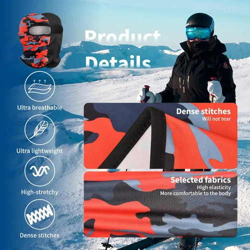 Miniatura 6 de YESLIFE Máscara de esquí de 2 piezas, pasamontañas para hombres y mujeres, esquí, snowboard, motocicleta y protección UV, sombrero