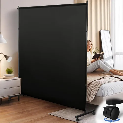 Divisor de habitación, pantalla de privacidad de un solo panel grande de 73 x 75 pulgadas con ruedas, tela gruesa, pared de división portátil para