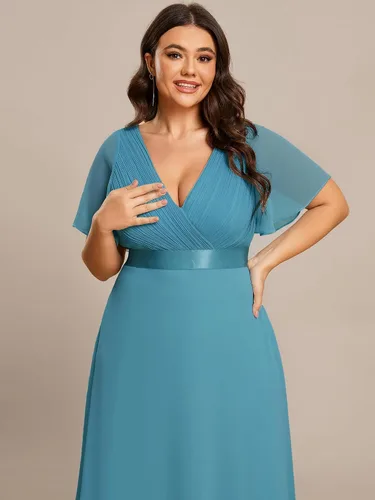 Miniatura 11 de Ever-Pretty Vestido formal para mujer, Navidad, Año Nuevo, cuello en V, gasa, talla grande, largo hasta el suelo, vestido de dama de honor