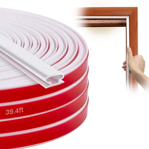 Burletes de Silicona Tira de Sellado para Puertas y Ventanas, 39 pies Tira de Sellado de Ventana Autoadhesiva Impermeable por SUNMON (Blanco)