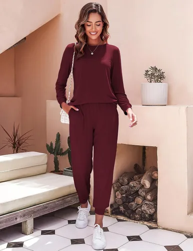 Miniatura 202 de Ekouaer Conjunto de pijama de manga larga para mujer, ropa de dormir suave con cuello redondo y bolsillos