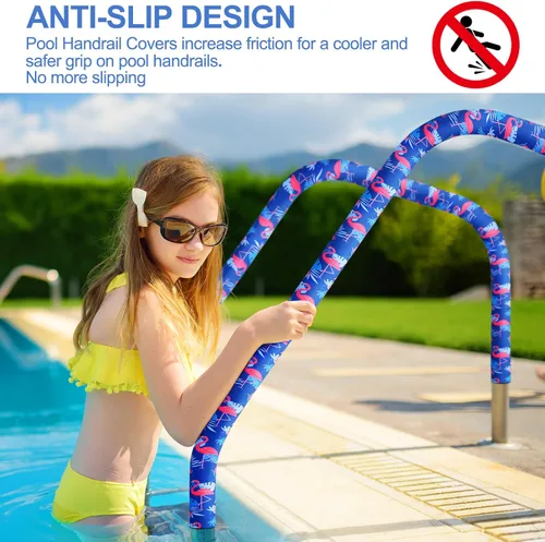 Miniatura 3 de Junkin Cubierta para pasamanos de piscina de 4 pies, estampado de flamenco tropical, para piscinas enterradas, barandilla de mano, asas de escalera