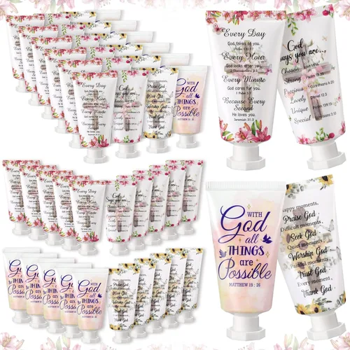 48 piezas de crema de manos cristiana a granel para mujeres, versículo de la Biblia, mini loción de manos de las Escrituras loción de viaje para