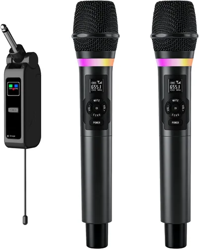 Miniatura 10 de Micrófono de karaoke para automóvil, micrófono dinámico recargable de mano dual con receptor auxiliar de entrada y salida de 0.138 in, micrófono