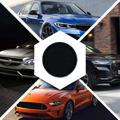 Miniatura 6 de Msyuusr 4 piezas Posavasos para automóvil, inserto antideslizante de nido de abeja de silicona, accesorios universales para automóviles para la Negro