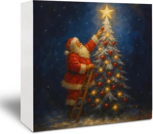 Miniatura 10 de Letrero de madera de Papá Noel – Decoración retro de Navidad de Papá Noel, caja de madera rústica de Satanás para el hogar, cocina, baño, mesa