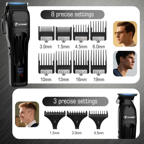 Miniatura 5 de BESTBOMG® Cortapelos profesional para hombres, juego de cortapelos y recortadora de peluquería profesional, cortapelos inalámbrico para hombres