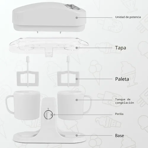 Miniatura 6 de Pukomc Máquina para hacer helados para uso doméstico, con dos cuencos de helado, operación simple y fácil de limpiar, color blanco