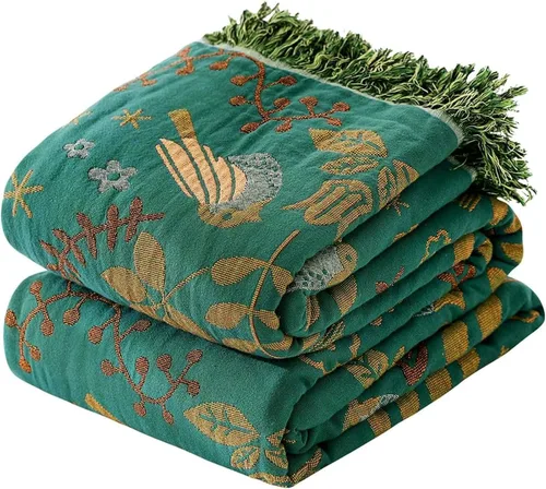 Manta de arrullo boho 60 x 80 pulgadas, manta suave y acogedora 100% algodón para cama, mantas de otoño con decoración floral de pájaros y granja,