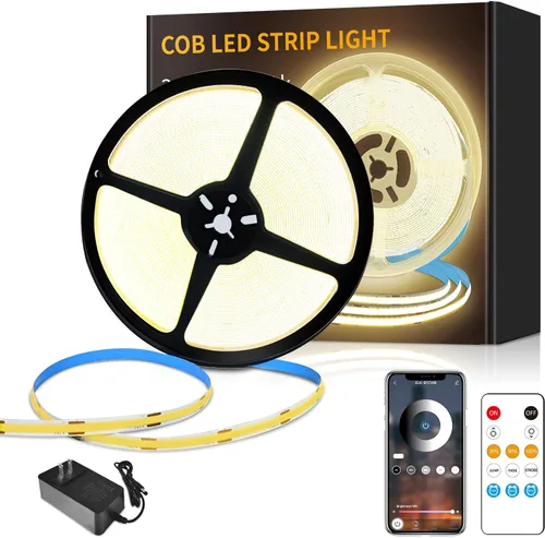 Miniatura 10 de Tira de luces LED COB de 32.8 pies, CC 24 V, regulable, 6000 K, luz de cinta LED flexible blanca para dormitorio, con control remoto y aplicación