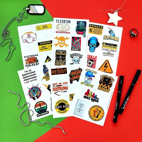 Miniatura 7 de Bulbacraft 100 calcomanías divertidas de electricista para sombreros duros, calcomanías y calcomanías para cascos de electricista, divertidos