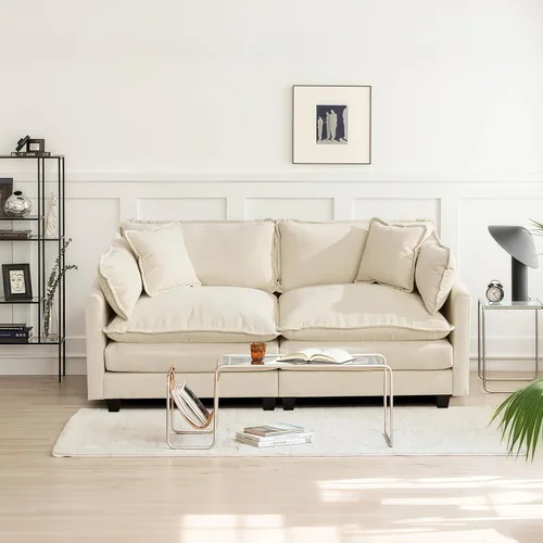 Miniatura 3 de Sofá seccional modular convertible de 76.7", sofás de dos plazas de chenilla con asiento profundo y cojines tipo loveseat para sala de estar, Beige