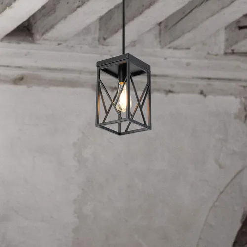 Miniatura 3 de Lámpara colgante moderna negra con jaula de metal, varillas ajustables de una sola luz, mini lámpara colgante industrial para cocina, isla, Negro