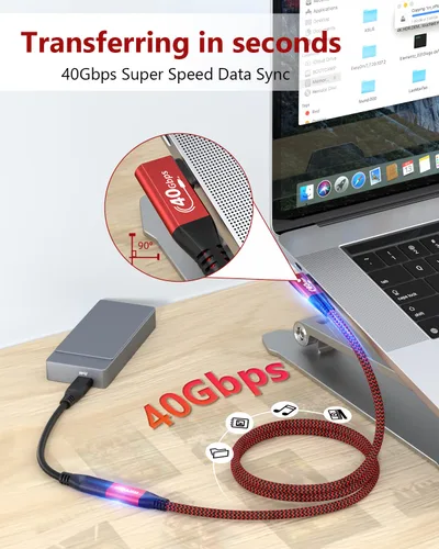 Miniatura 3 de RIITOP Cable de extensión USB4 de 40 Gbps [2.6 pies, en ángulo], USB tipo C 4.0 macho a hembra, cable en ángulo de 90 grados, compatible