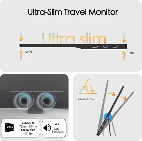 Miniatura 4 de Monitor portátil de 15.6 pulgadas, ultra delgado, Full HD, 1080p, IPS, monitor de viaje, USB-C Plug & Play, segunda pantalla HDMI para laptop, Mac