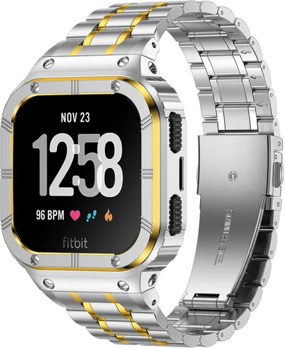 Miniatura 9 de BAITEYOU Correa de reloj de acero inoxidable con funda compatible con Fitbit Versa/Fitbit Sense Bands, pulseras de metal protectoras resistentes