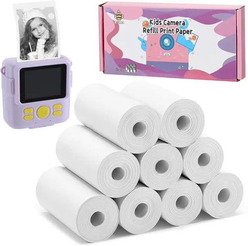 9 rollos de papel de repuesto para cámara instantánea para niños, impresión fotográfica, rollos de papel térmico de impresión instantánea para Blanco