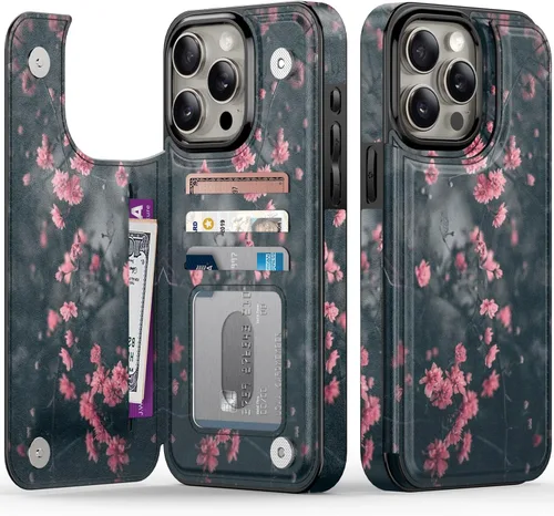 Miniatura 55 de FUNMIKO Funda tipo cartera para iPhone 13 con tarjetero, bloqueo RFID, protección de grado militar y obras de arte impresas con rayos UV, cierre