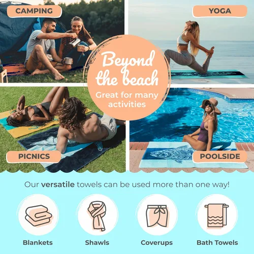 Miniatura 4 de Nova Blue - Toalla de playa de atún azul (34 x 63 pulgadas) – Toallas de playa a rayas azules de algodón 100% – Toalla de piscina de secado rápido