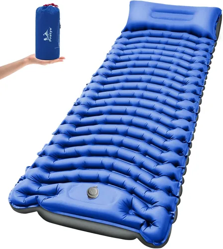 Miniatura 10 de Colchoneta de dormir para camping, colchón ultraligero con almohada, bomba de pie integrada, alfombrilla portátil inflable compacta para mochileros