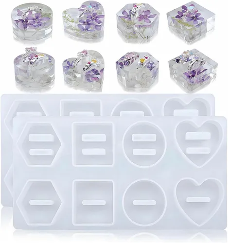 Miniatura 7 de Molde de soporte de anillo de resina, 2 moldes de silicona con forma de rosa para resina, moldes de silicona para almacenamiento de joyas