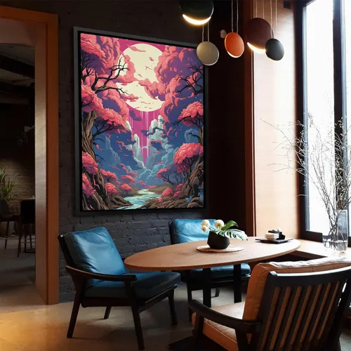 Synthwave Glow, Synthwave Sunset Art, Pink Sunset Painting Large Poster Art Print For Living Room And Office Glow Decor Pink Painting Large Print
