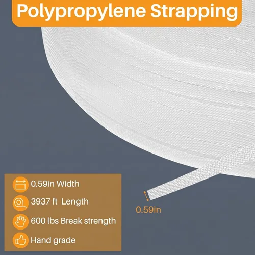 Miniatura 2 de Amylove Rollo de flejado de 1/2 pulgada, polipropileno (Pp), embalaje de polietileno resistente, 600 libras, resistencia a la rotura para máquinas