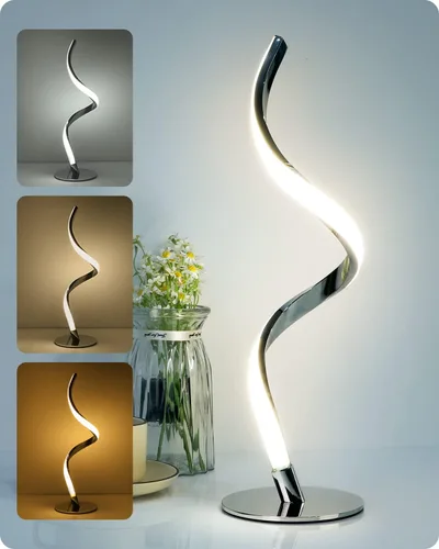 Yarra-Decor Moderna lámpara de noche en espiral – Lámpara de mesa LED de control táctil de 3 colores, lámparas de mesita de noche regulables sin