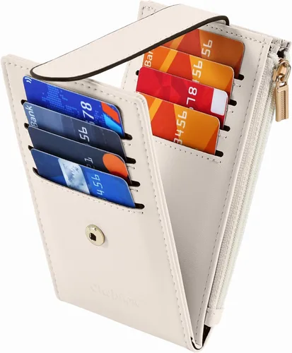 Miniatura 6 de Chelmon Cartera de mujer delgada con bloqueo RFID, billetera plegable con varios compartimientos para tarjetas con bolsillo con cremallera, Beige