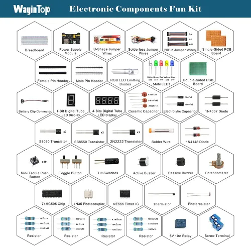 Miniatura 2 de Kit de Componentes Electrónicos de Diversión con E-Book, Kit de Inicio Electrónico Actualizado con Tablero de Montaje de Cables Puente, Kit