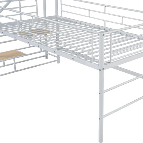Miniatura 7 de Cama tipo loft de metal con escaleras de almacenamiento, tamaño individual, cama alta con marco de acero resistente con barandilla de seguridad