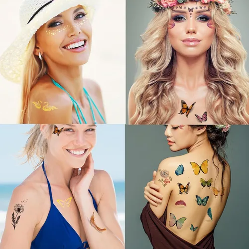 Miniatura 3 de 54 hojas de tatuajes faciales de pecas doradas con purpurina, más de 150 piezas de pegatinas temporales de Halloween con purpurina, pecas brillantes