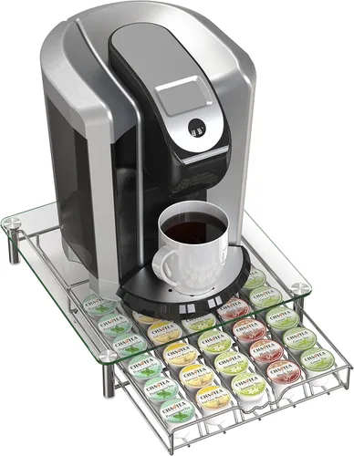 Miniatura 4 de Deco Brothers - Cajón de almacenamiento de cápsulas de café K-Cup de vidrio templado de cristal para 30 cápsulas, cromado Cromo con tapa de cristal